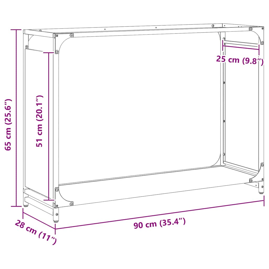 Brandhoutrek 90x28x65 cm koudgewalst staal zwart