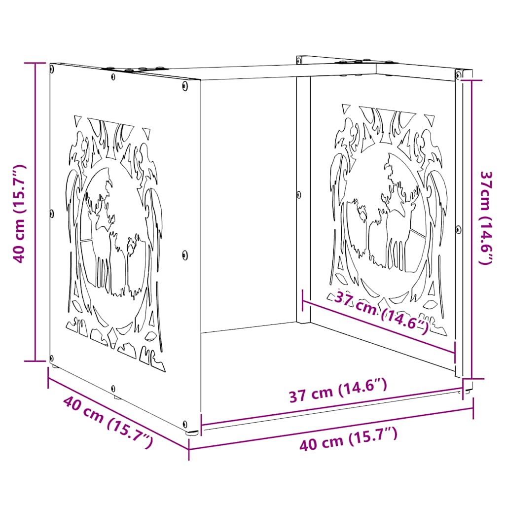 Brandhoutrek 40x40x40 cm koudgewalst staal antracietkleurig