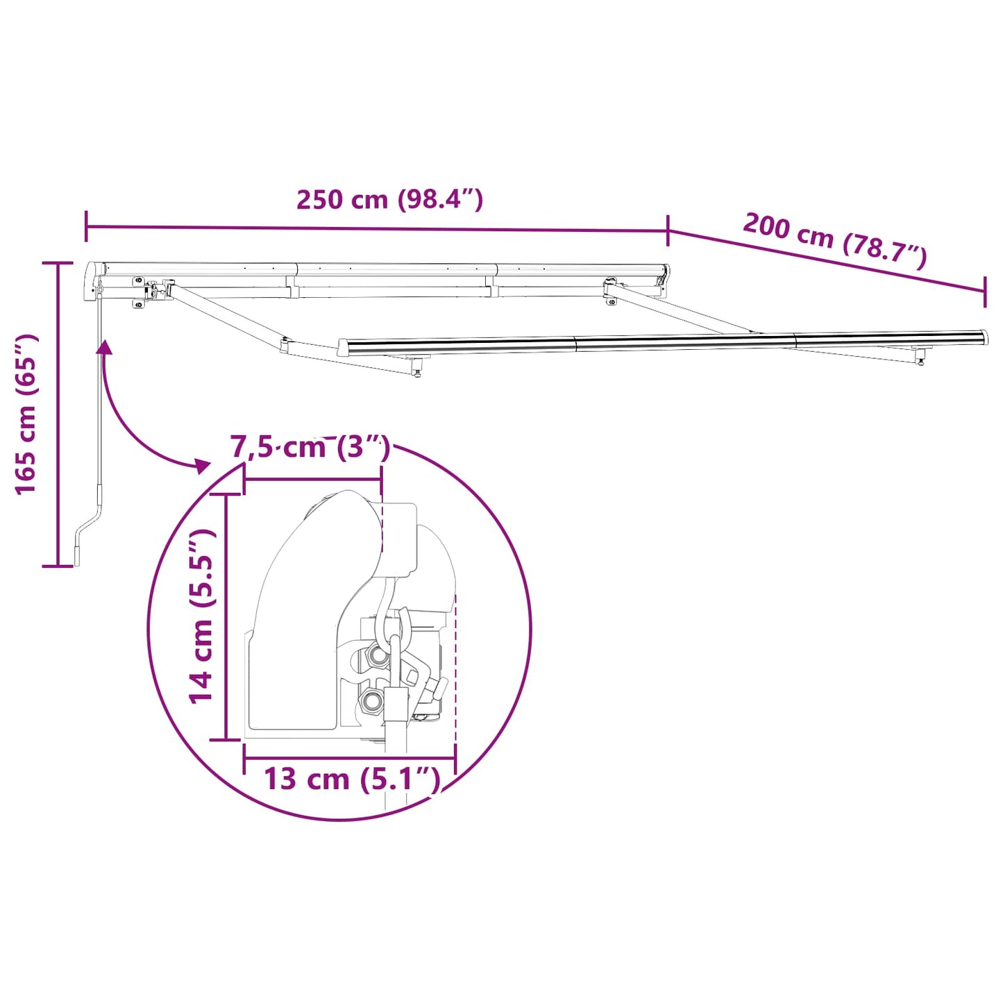 Inklapbaar Zonnescherm Rood 250 x 200 cm Stof