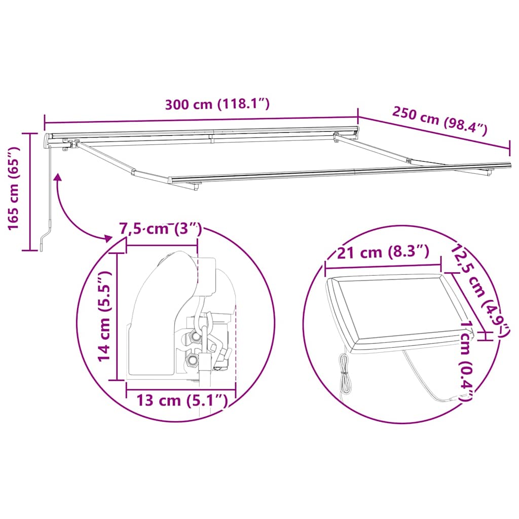 Inklapbaar Zonnescherm met Beige 300 x 250 cm Stof