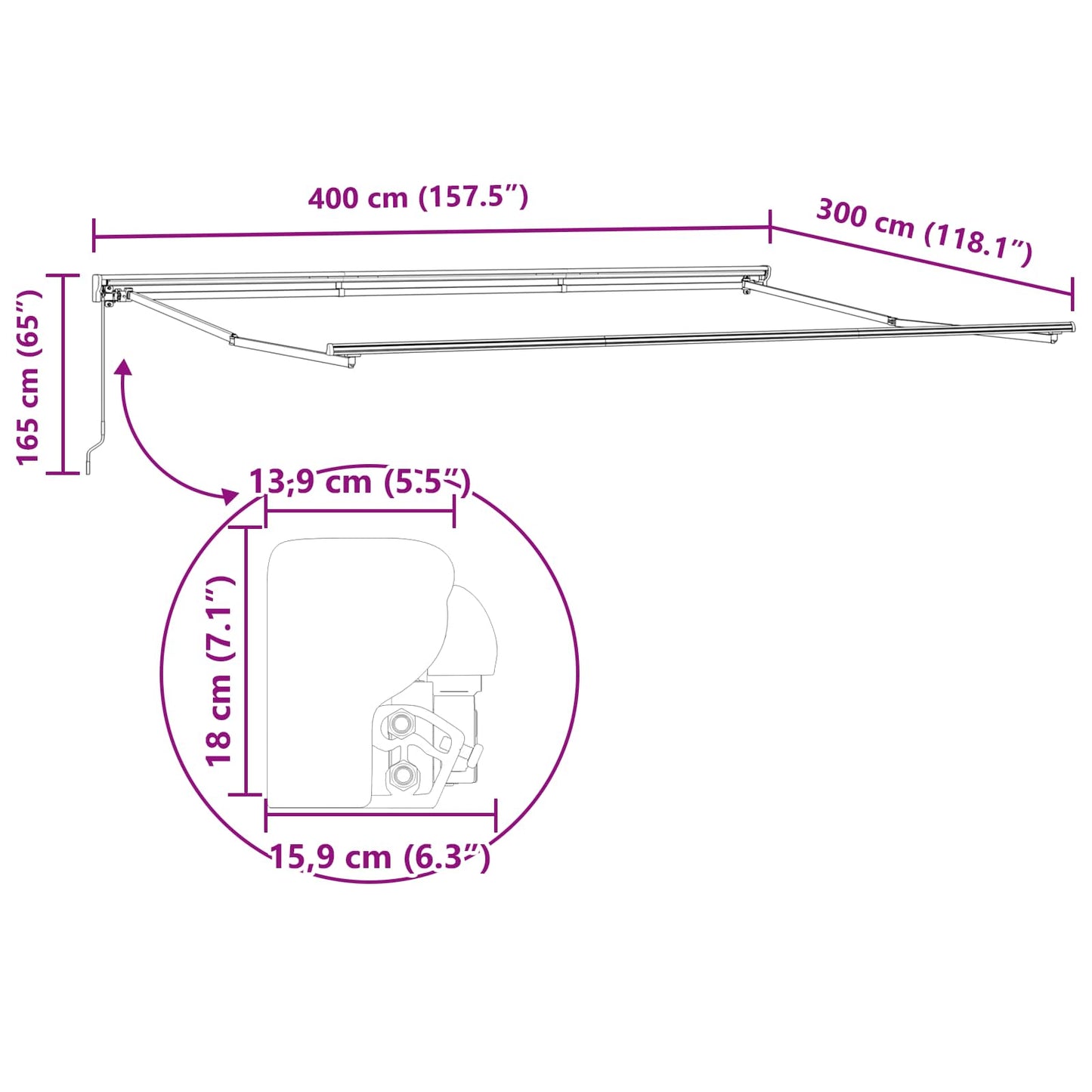 Inklapbaar Zonnescherm Bruin 400 × 300 cm Aluminium en Stof