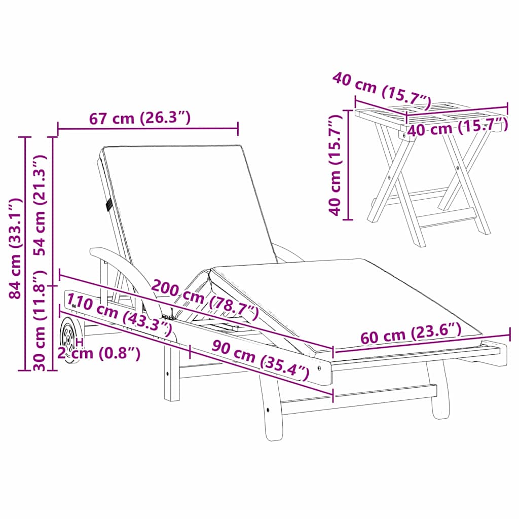 Ligstoel 2 Pcs 200 X 67 X 84 Cm Massief Acaciahout Taupe 2x zonnebed + tafel