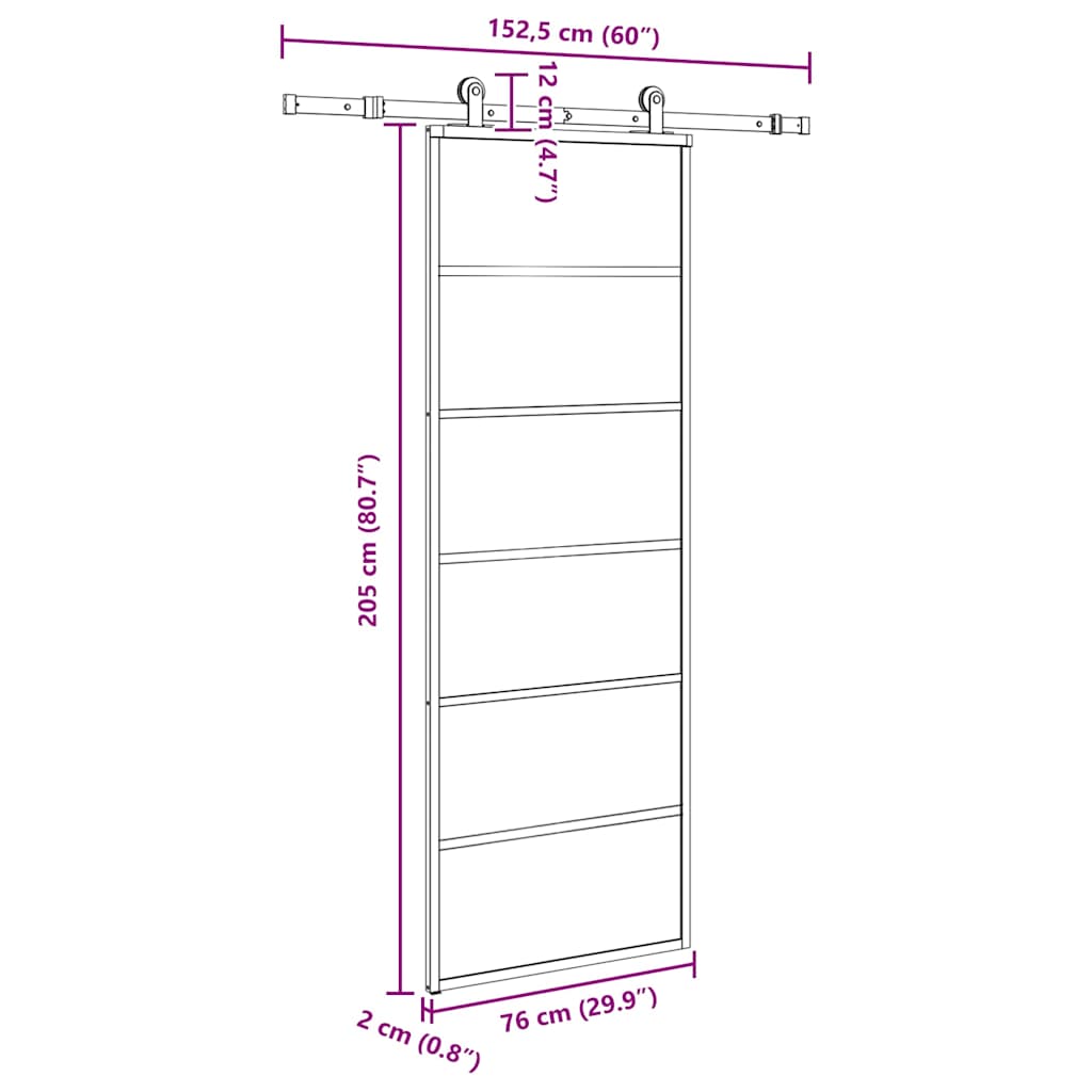 Schuifdeur met beslag 76x205 cm ESG-glas en aluminium