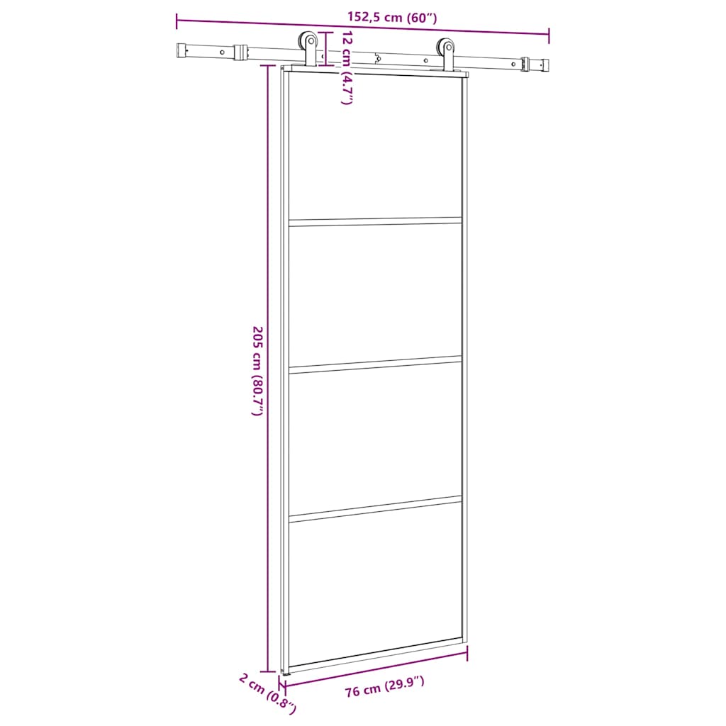 Schuifdeur met beslag 76x205 cm ESG-glas en aluminium