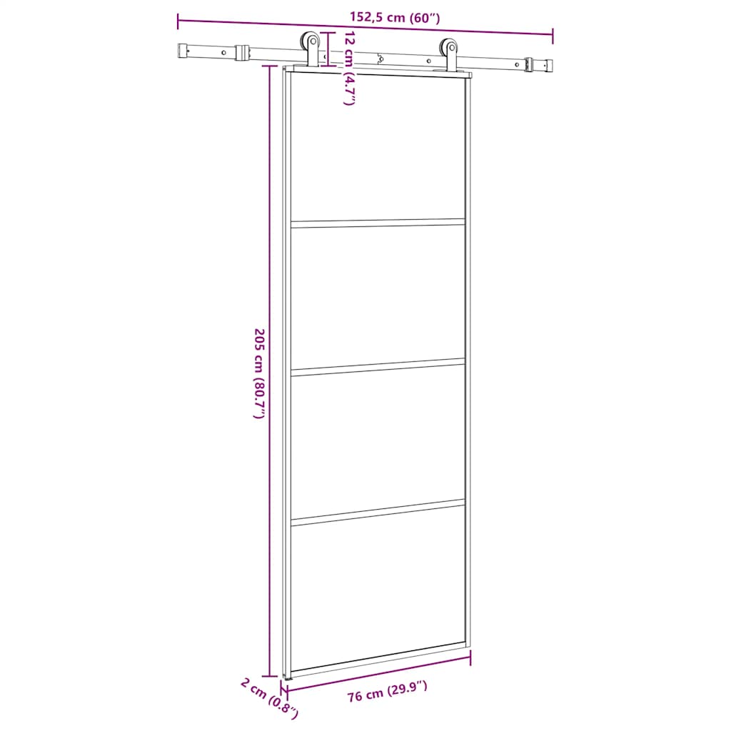 Schuifdeur met beslag 76x205 cm ESG-glas en aluminium
