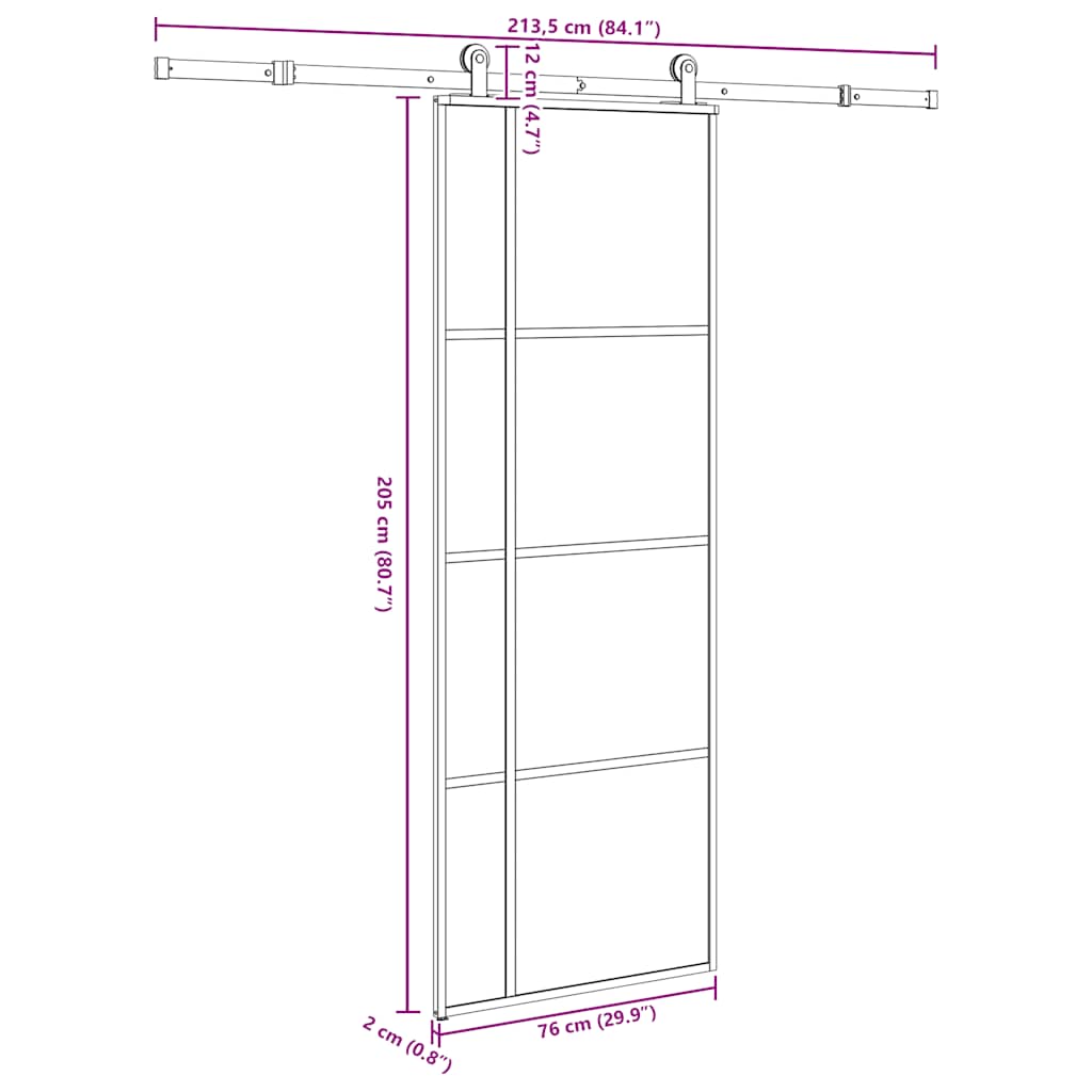 Schuifdeur met beslag 76x205 cm ESG-glas en aluminium