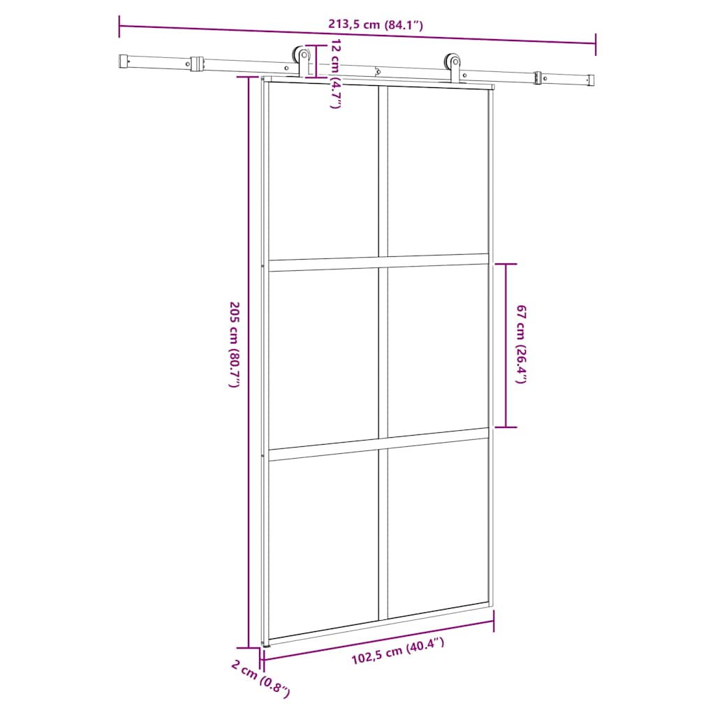Schuifdeur met beslag 102,5x205 cm gehard glas en aluminium