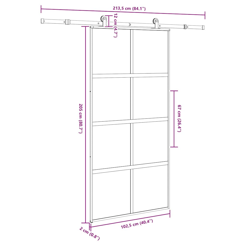 Schuifdeur met beslag 102,5x205 cm gehard glas en aluminium
