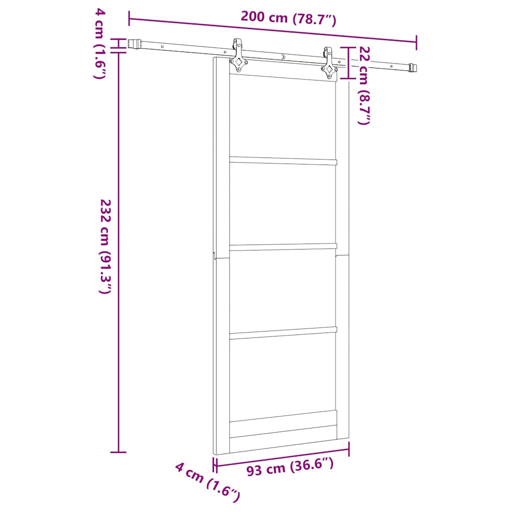 Schuifdeur Orkdal Hout En Metaal Wit En Zwart 93 x 232 cm
