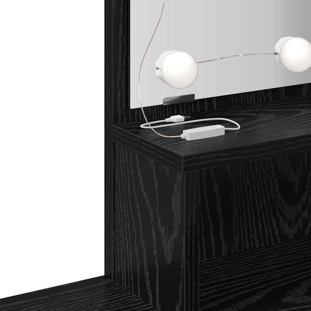 LED Make-up Tafel Set met lade 2 pcs Zwart Eiken Bewerkt hout