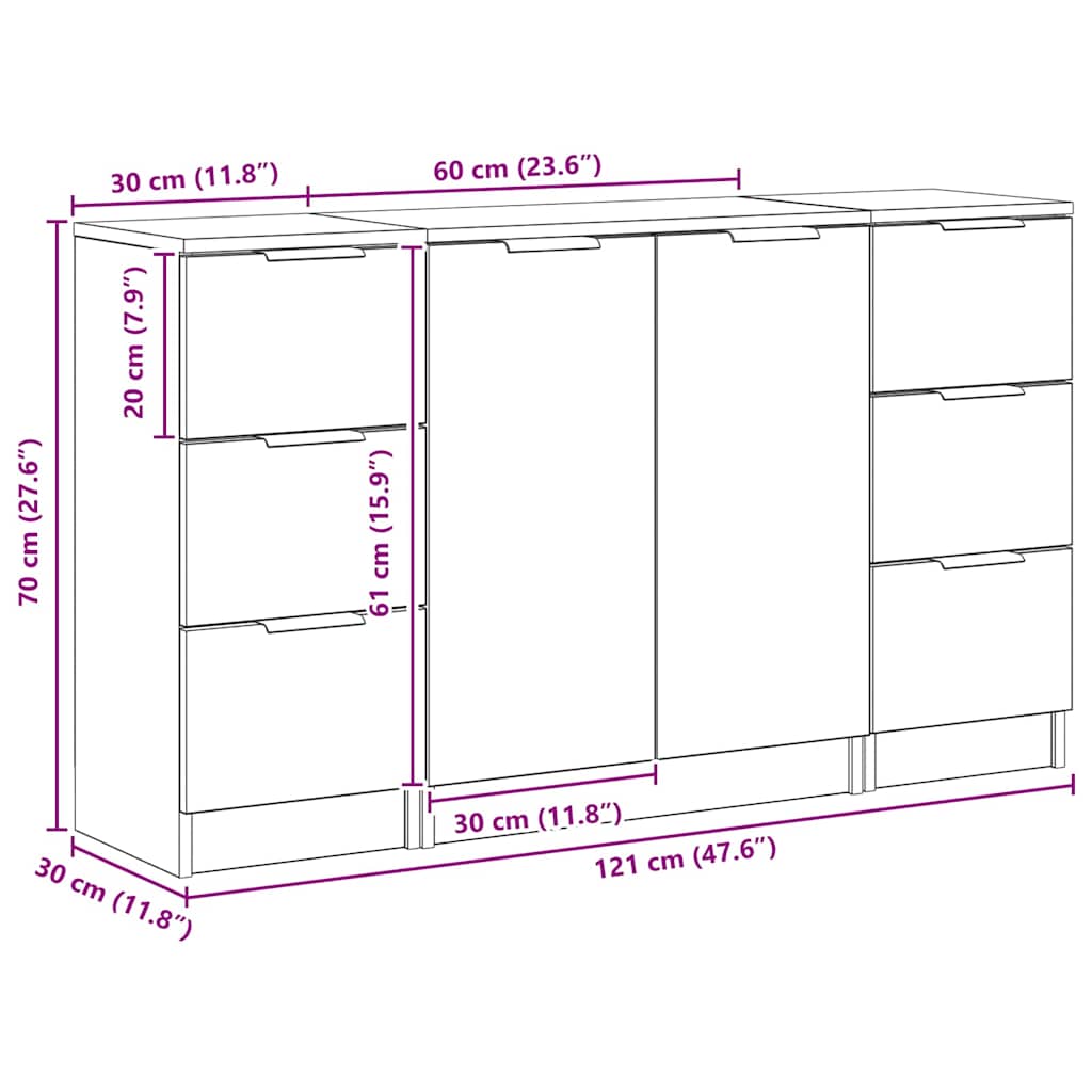 Dressoir met lade 3 pcs Zwart Eiken Bewerkt hout