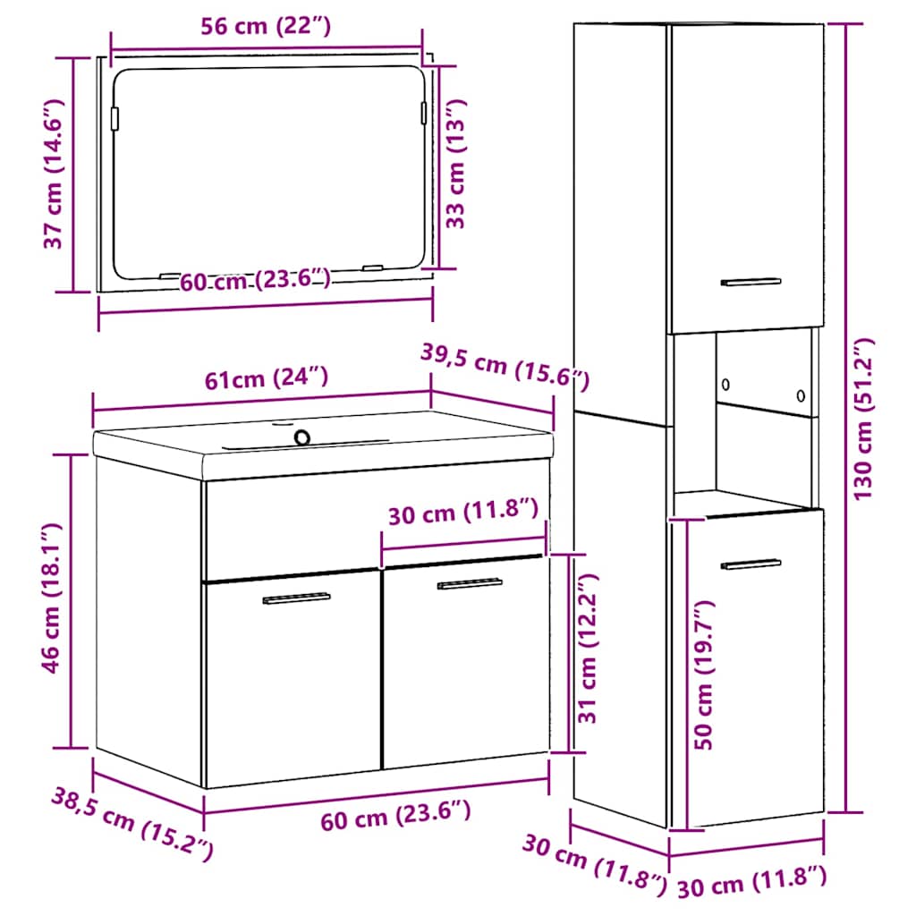 Sets Anders 3 pcs Oude hout 30 x 30 x 130 cm Bewerkt hout