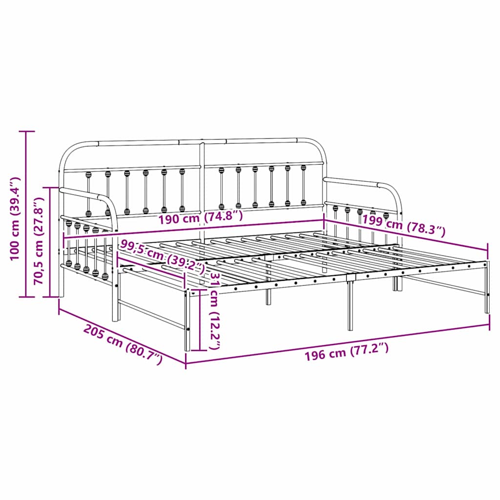 Bedframe voor een daybed Wit 100 x 190 cm Gepoedercoat staal