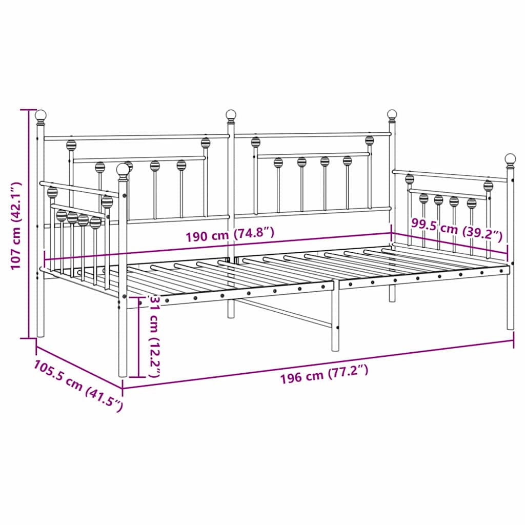 Bedframe voor een daybed Zwart 100 x 190 cm Staal