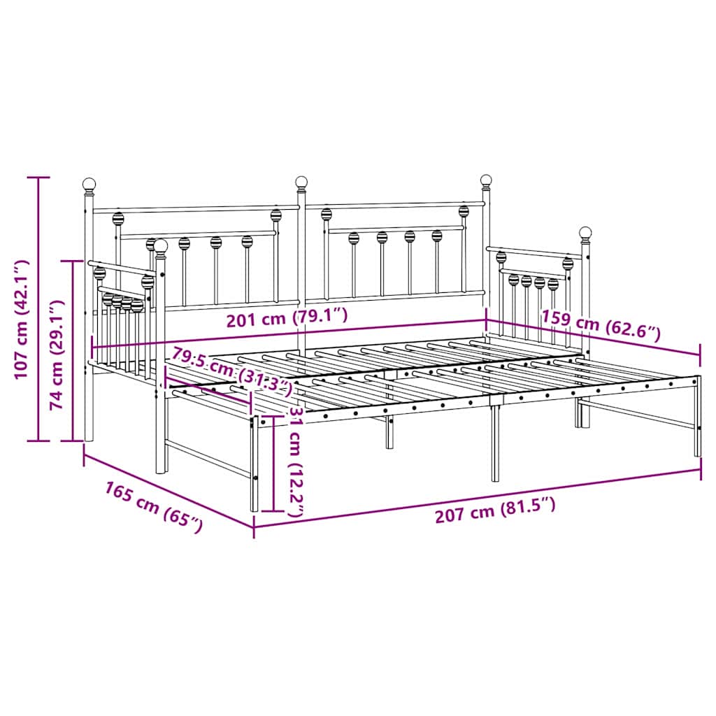 Bedframe voor een daybed Zwart 80 x 200 cm Staal