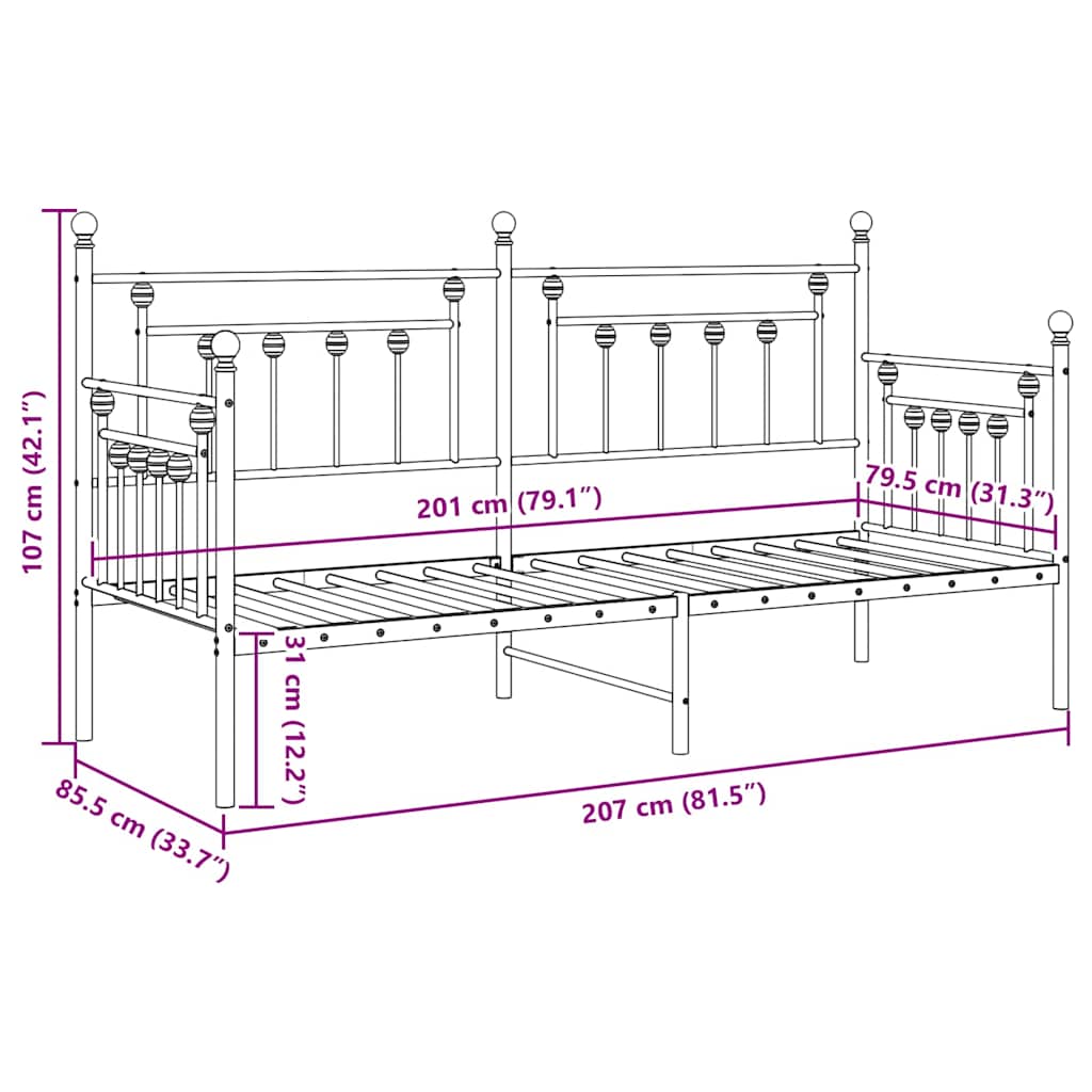 Bedframe voor een daybed Wit 80 x 200 cm Staal