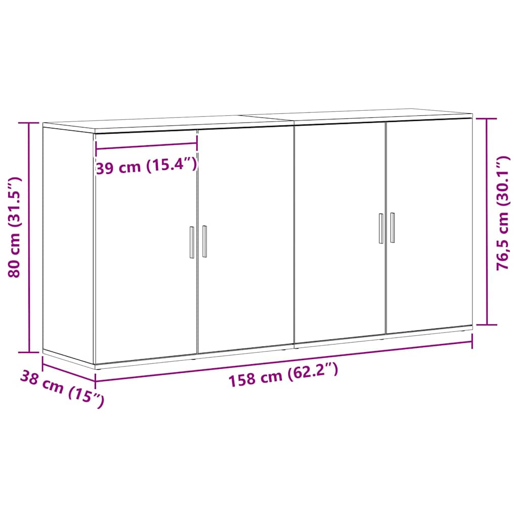 Dressoir 2 pcs Artisan Eiken 79 x 38 x 80 cm Bewerkt hout