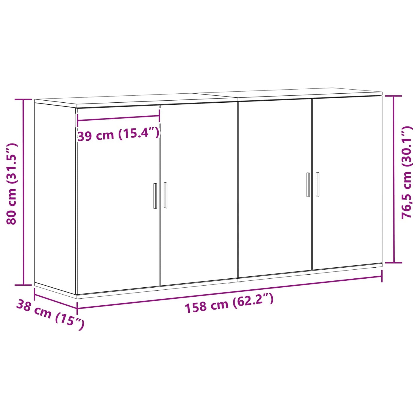 Dressoir 2 pcs Zwart Eiken 79 x 38 x 80 cm Bewerkt hout