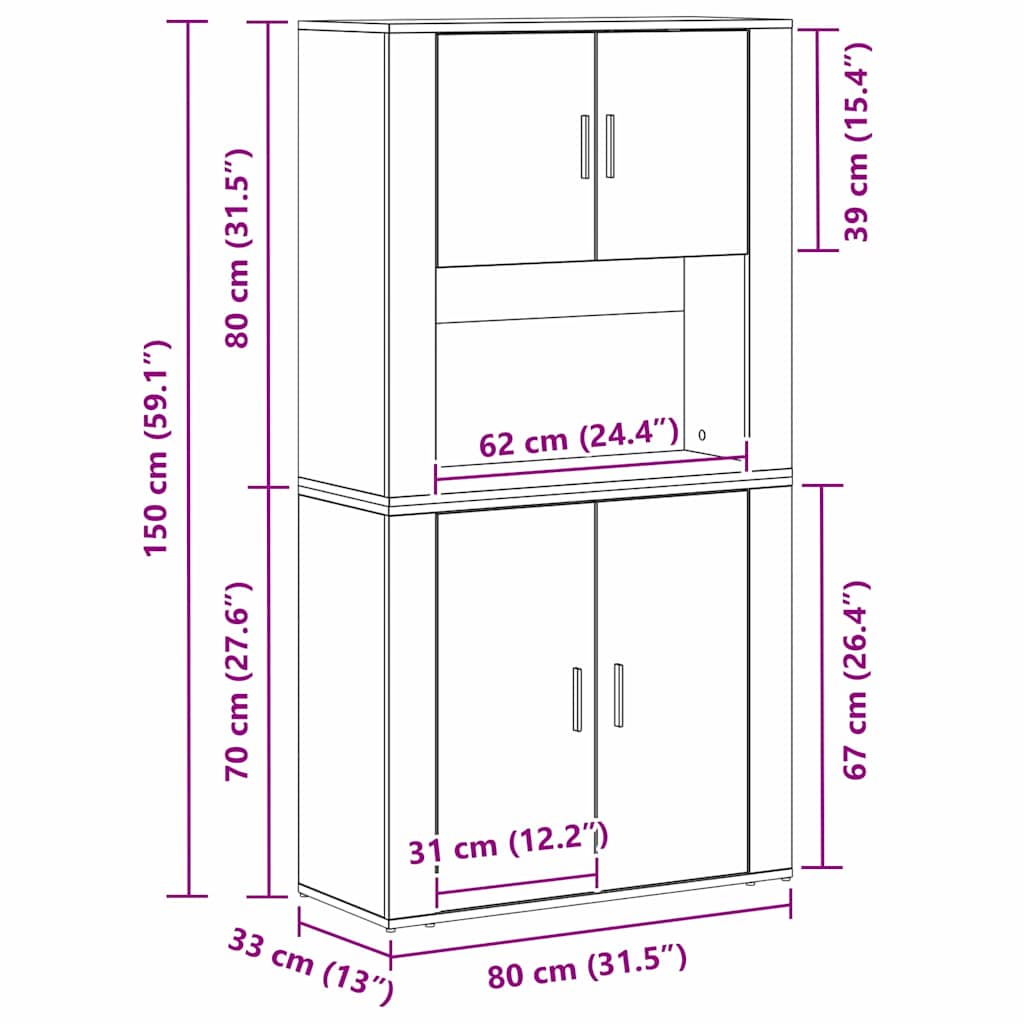 Hoge kast Zwart Eiken 80 x 33 x 150 cm Bewerkt hout