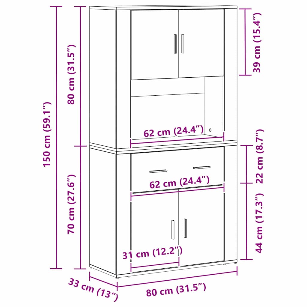 Highboard met lade Zwart eiken 80 x 33 x 150 cm Bewerkt hout