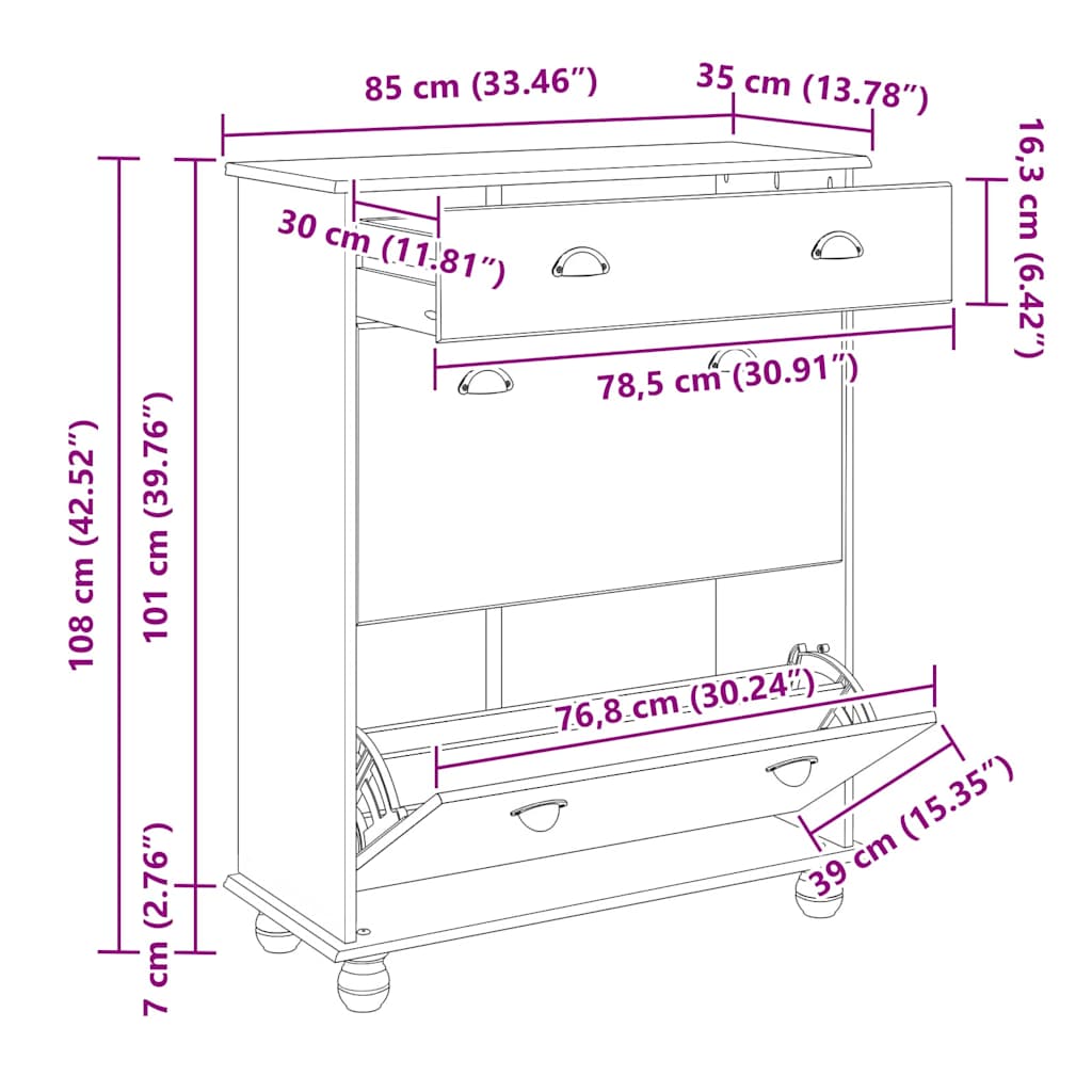 Schoenenkast ASKIM Wit 85 x 35 x 108 cm Massief grenenhout