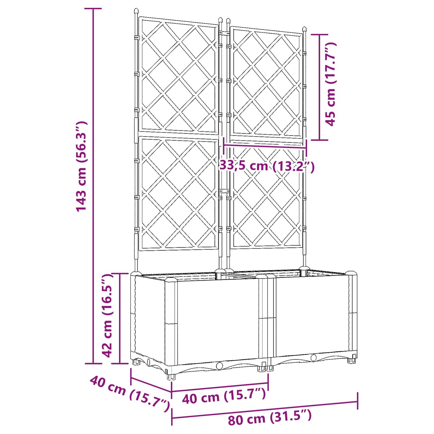 Plantenbak 2 st Bruin 80 x 40 x 143 cm PP