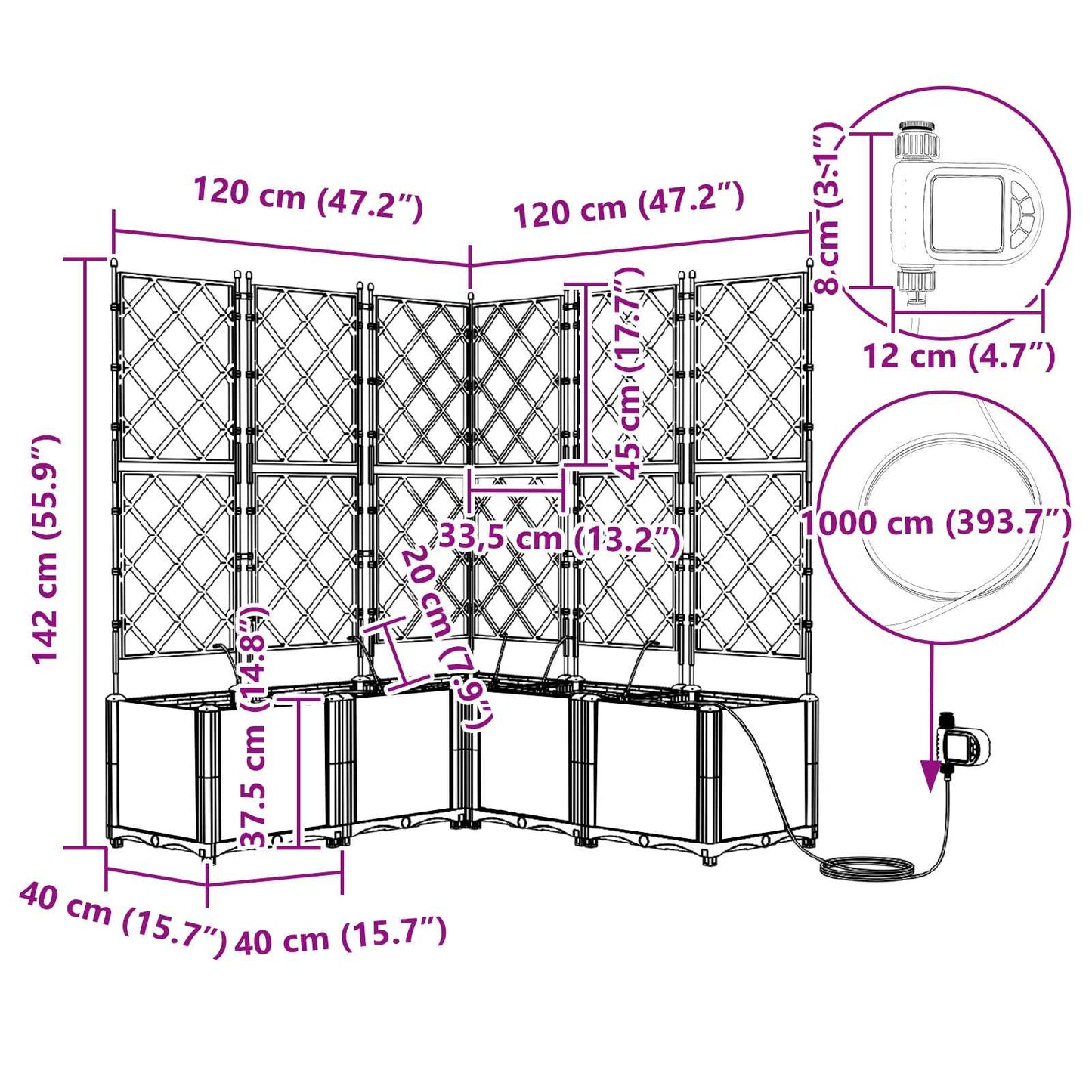 Plantenbak Grijs 40 x 40 x 143 cm PP
