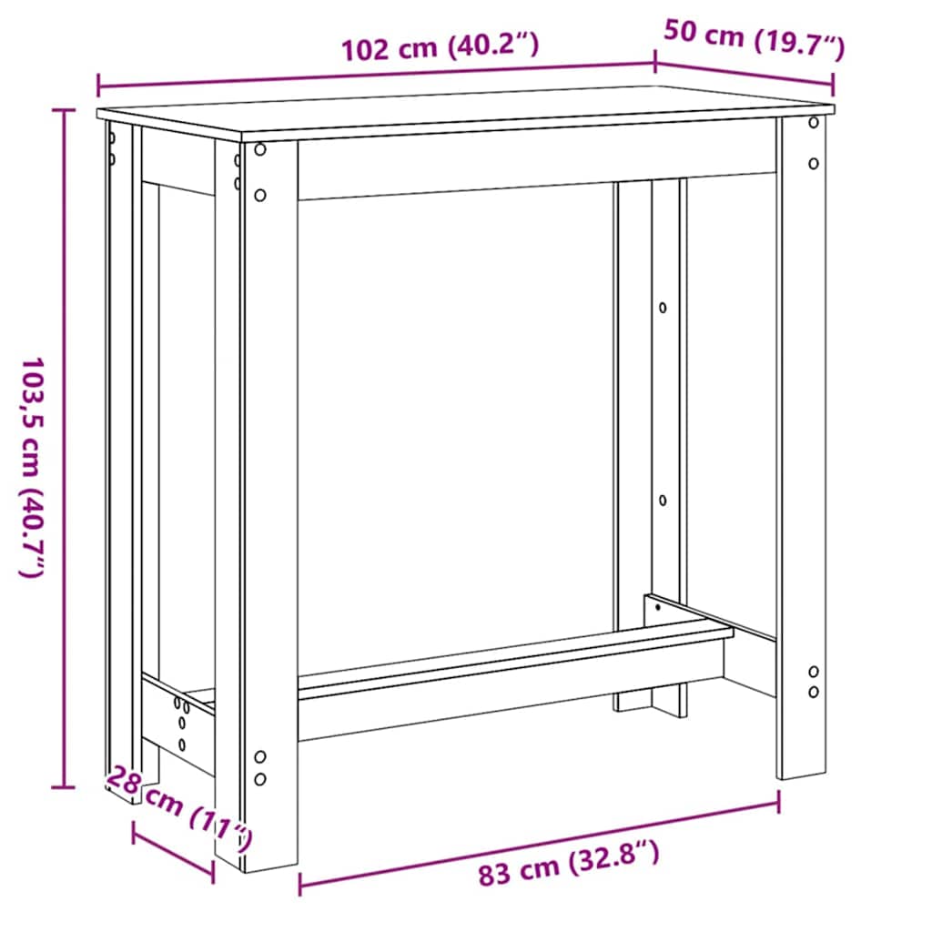Bartafel Zwart Eiken 102 x 50 x 103.5 cm Bewerkt hout
