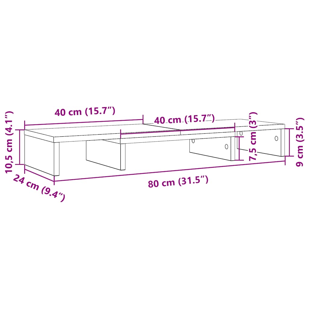 Monitorstandaard Verhoger Verstelbaar Zwart Eiken 80x24x10,5 cm