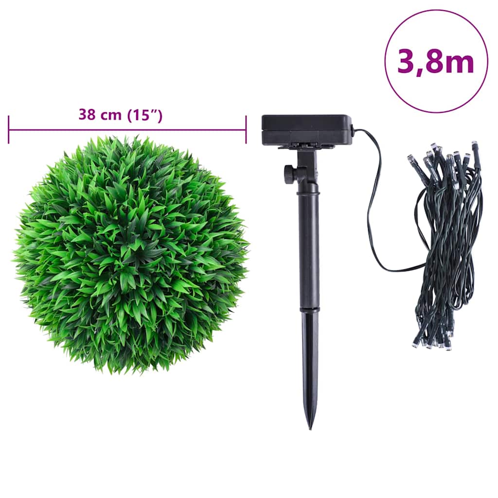 Kunstbuxusballen met LED-verlichting 2 st 38 cm groen