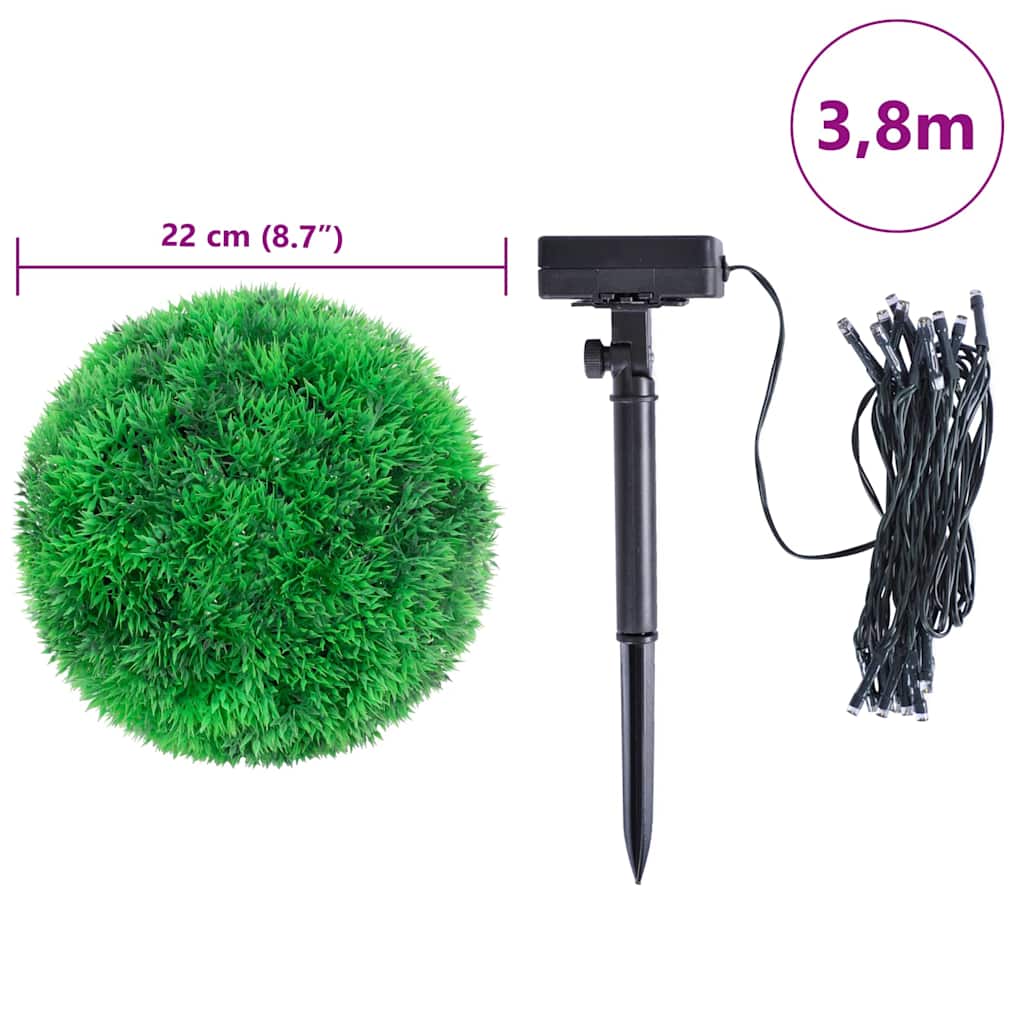 Kunstbuxusballen met LED-verlichting 2 st 22 cm groen