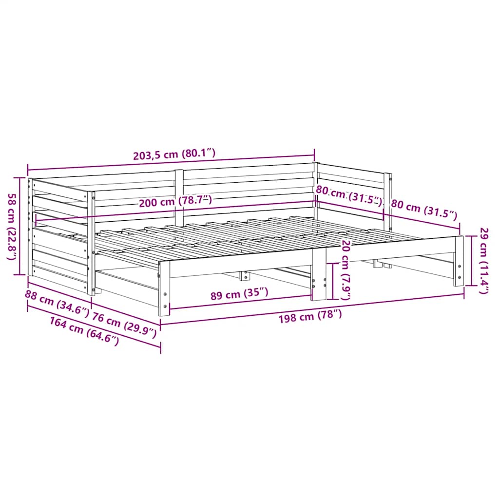 Dagbed met onderschuifbed zonder matras 80x200 cm