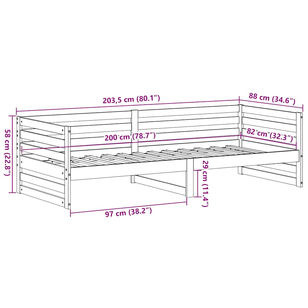 Dagbed zonder matras 80x200 cm massief grenenhout