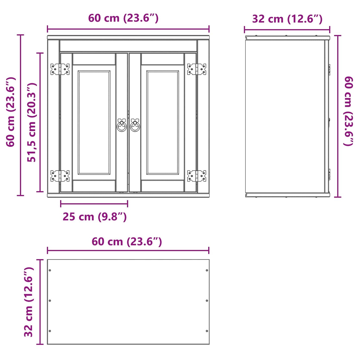 Kast met plank Honing 60 x 32 x 40 cm Massief grenenhout