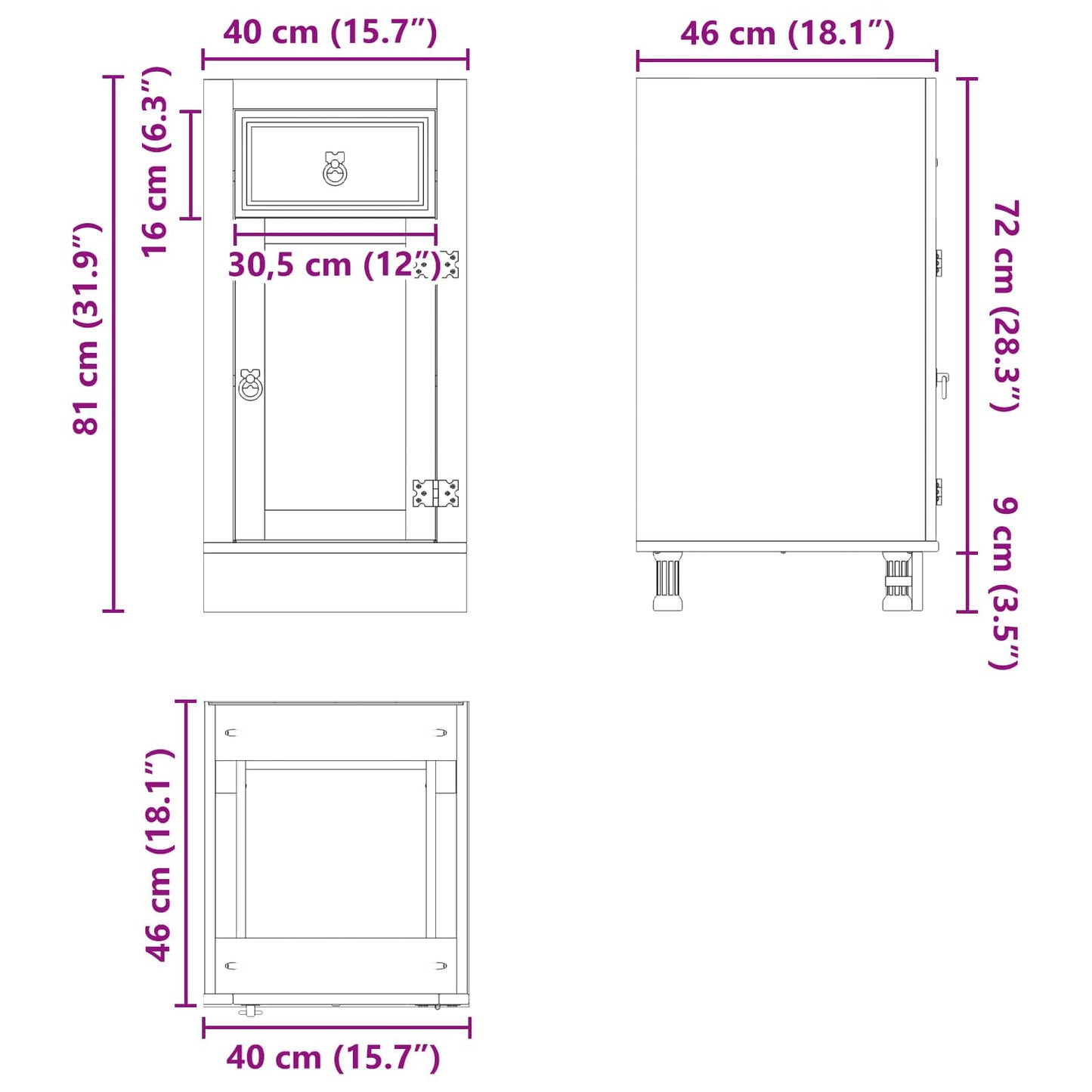 Kast met lade Honing 40 x 46 x 81,5 cm Massief grenenhout