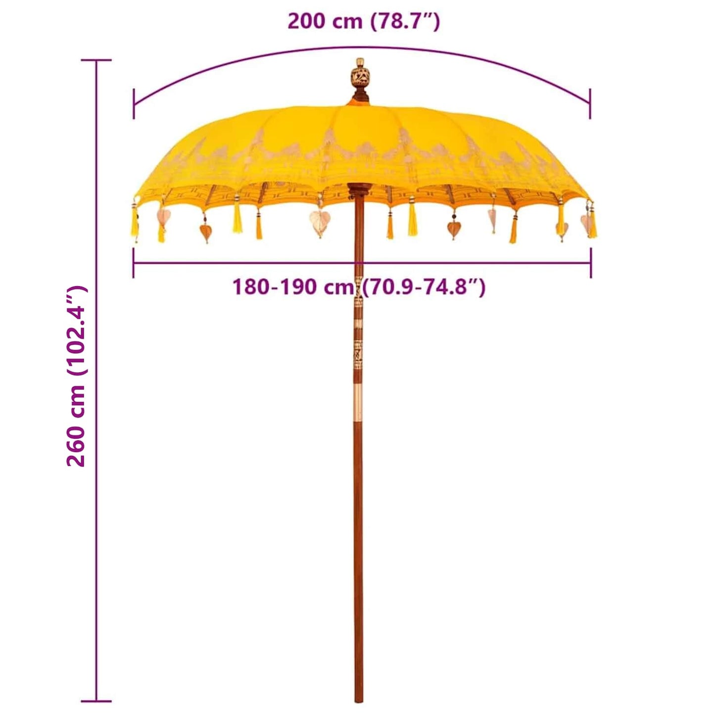 Balinese Parasol 185 X 185 X 260 Cm Ø 180-190 cm