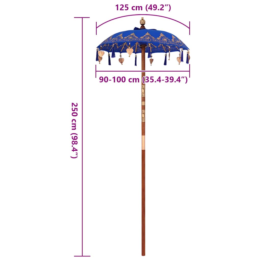 Balinese Parasol Anders Blauw x 260 cm Katoen en massief hout