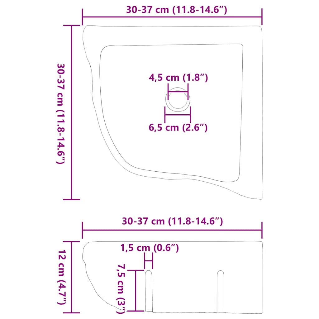 Wand Gemonteerde Hoekkom Grijs (30-37) x (30-37) x 12 cm