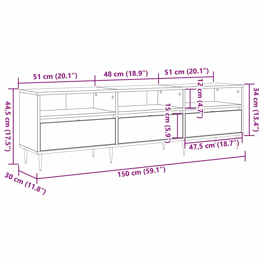 TV-kast Oud Hout 150 x 30 x 45 cm Bewerkt hout