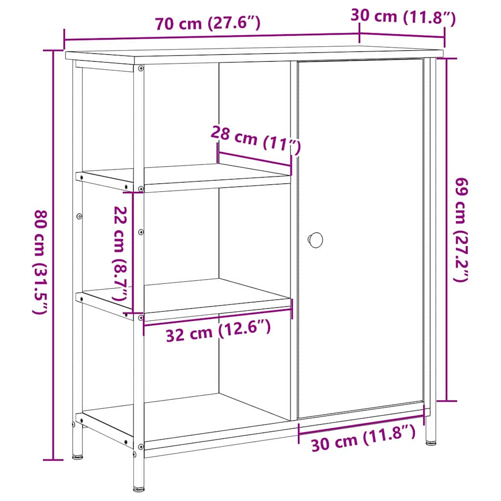 Dressoir 70X30X80 Cm Bewerkt Hout Kleurig Zwart eiken