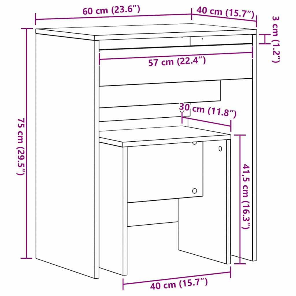Kaptafel met lade Oud Hout 60 x 40 x 75 cm Bewerkt hout