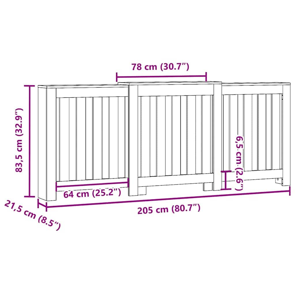 Radiatorafdekking Zwart Eiken 205 x 21,5 x 83,5 cm Bewerkt hout