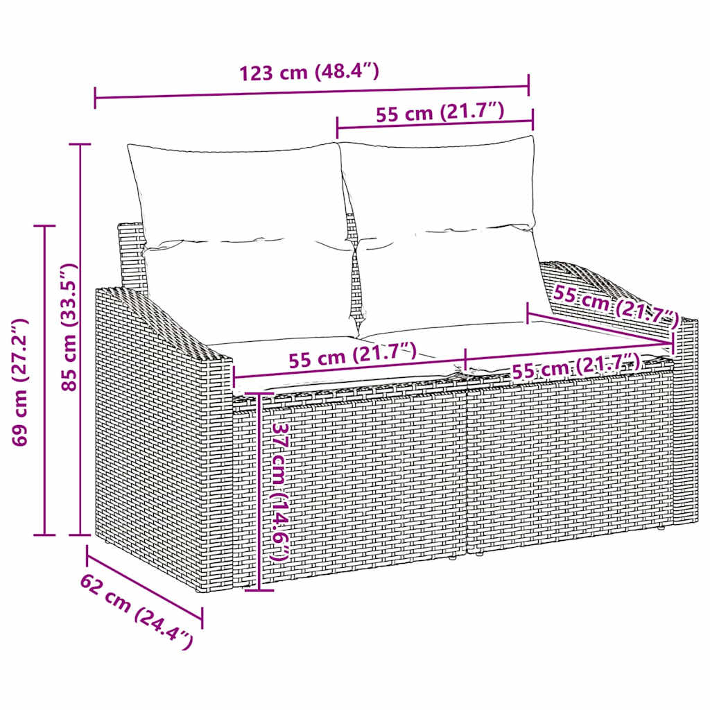 Bankstel met kussen met opslag 9 pcs Zwart en Crème poly rattan