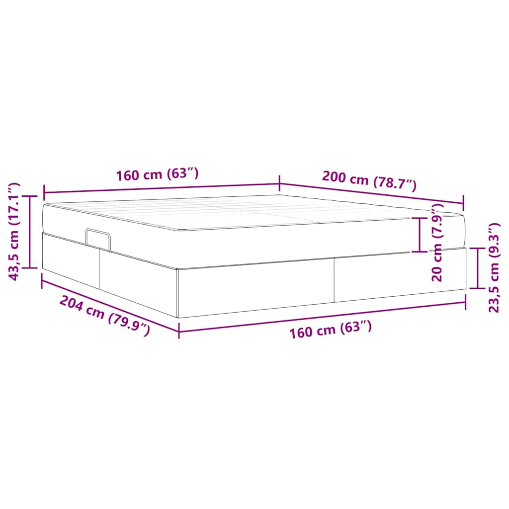 Opbergbed met matras Lichtgrijs 160 x 200 cm Polyester
