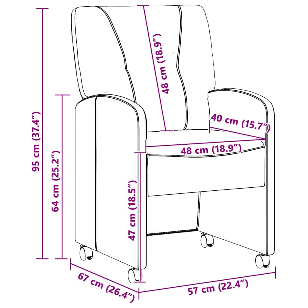 Eetstoelen met wielen 2 pcs Wijnrood 57 x 67 x 95 cm Stof