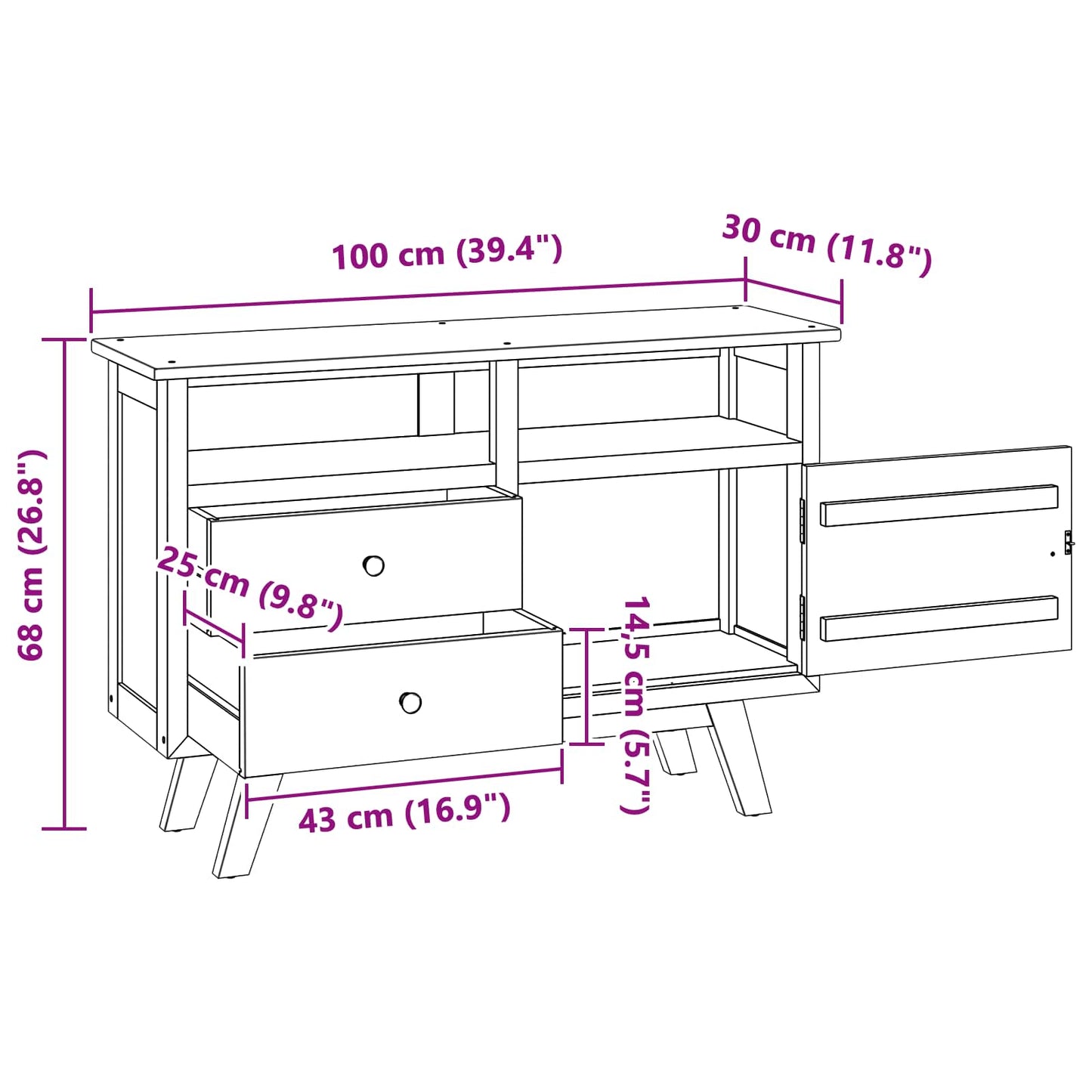 Dressoir met lade Bruin 100 x 30 x 68 cm Massief Teakhout