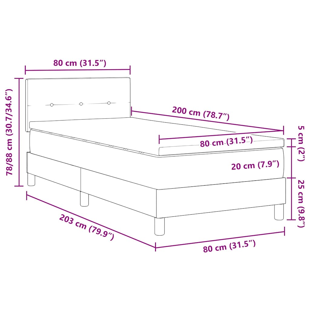 LED Box Spring Bed met hoofdeinde Lichtgrijs 80 x 200 cm Stof