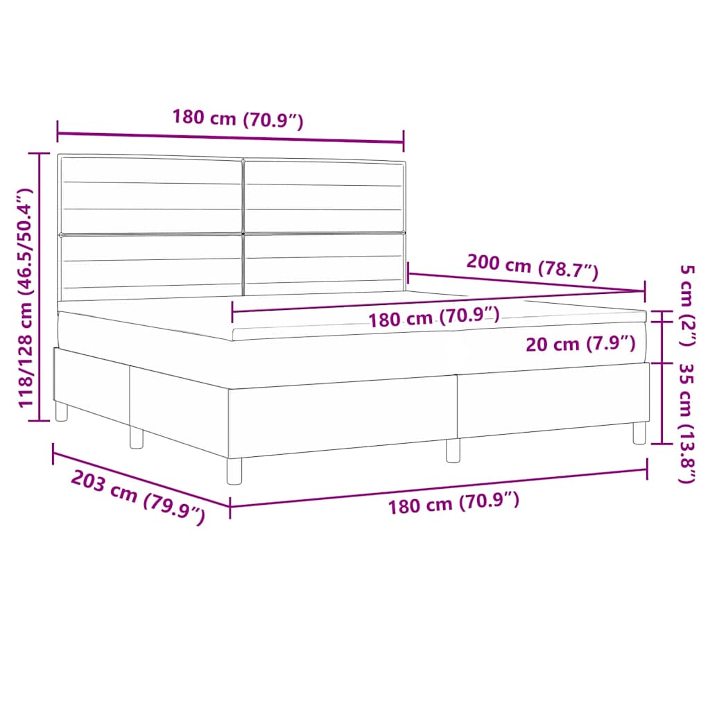 LED Box Spring Bed met matras Lichtgrijs 180 x 200 cm Stof