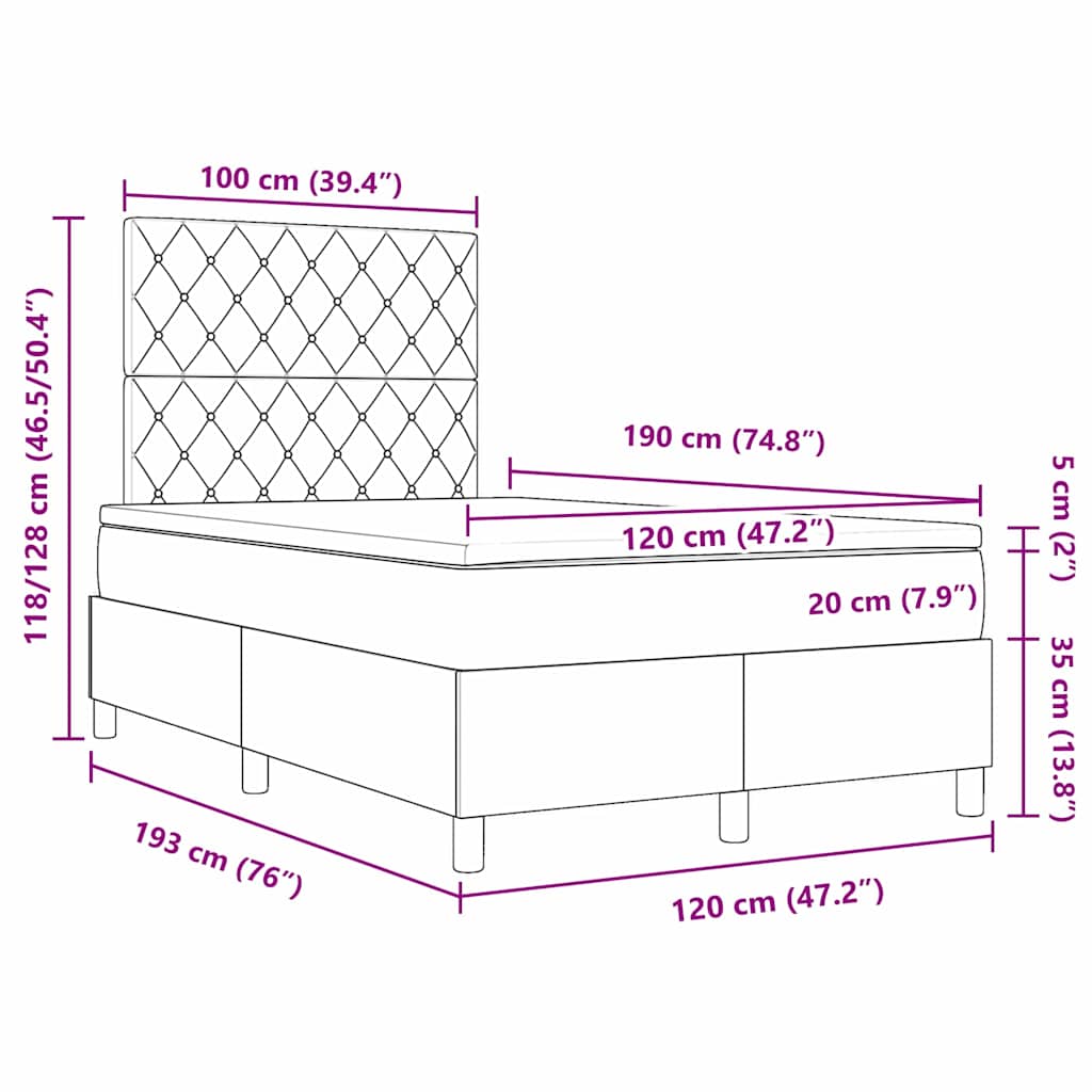 LED Box Spring Bed met matras Roze 120 x 190 cm Fluweel