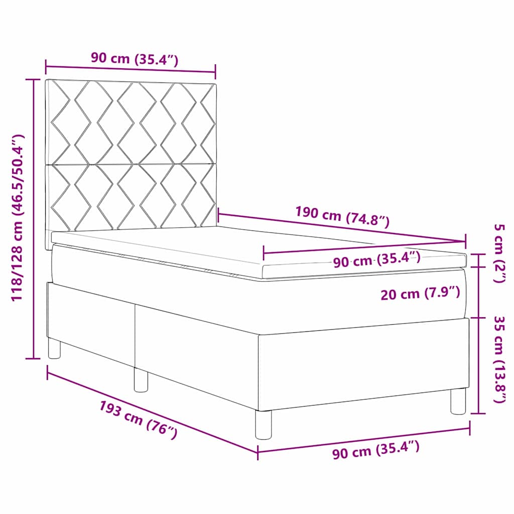 LED Box Spring Bed met matras Roze 90 x 190 cm Stof